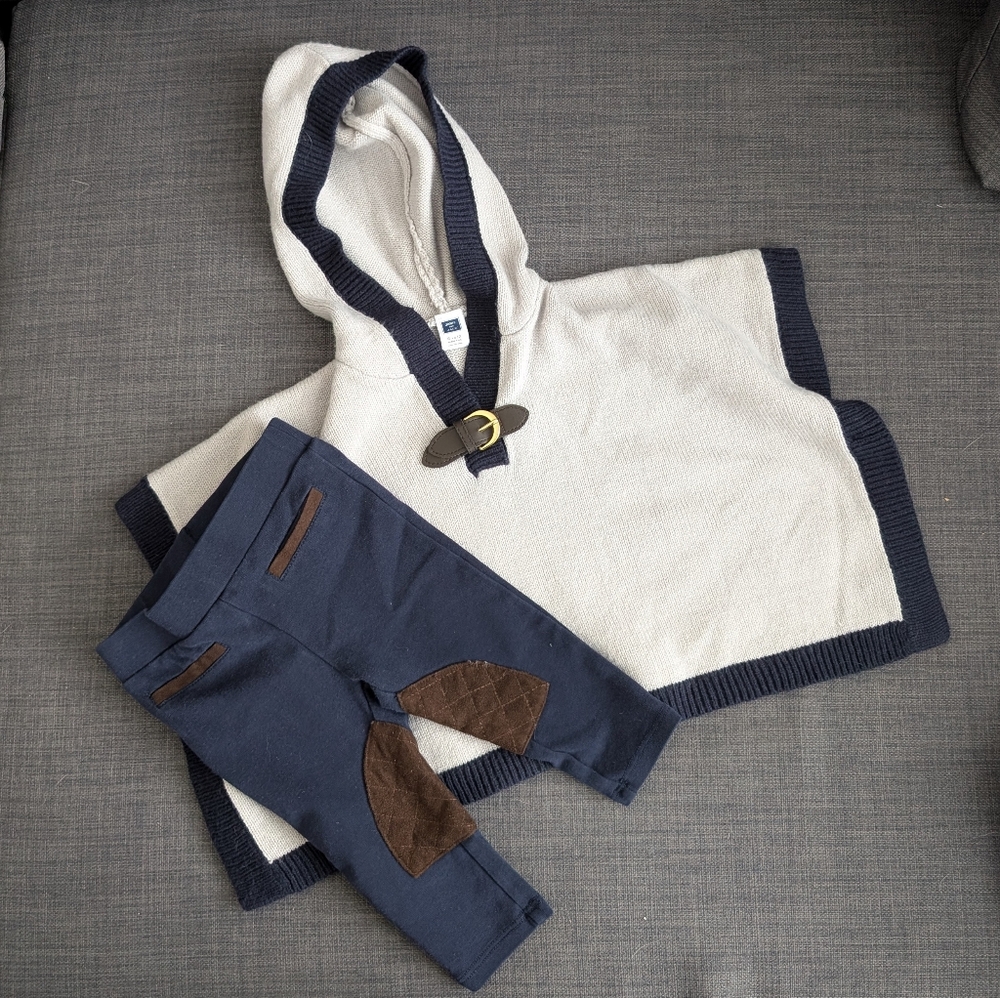 Janie and Jack Navy And Gray Sweater Poncho Outfit
